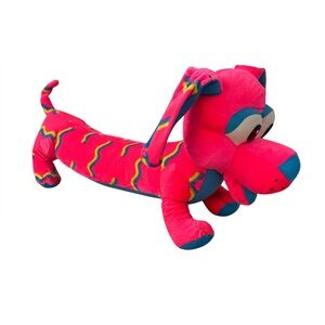 Classic Toy Co Pink Dachshund Dog Stuffed Animal 23" Long Blue Yellow Stripes .